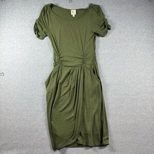 Weston‎ Wear Olive Green Dress Sz XS Pockets, Ruching, Faux Wrap Skirt